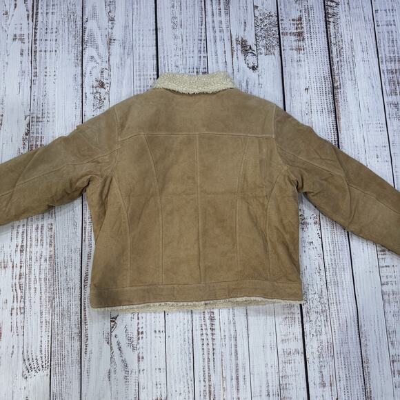 Leather USA Sherpa-Lined Suede Trucker Jacket Women’s XL Tan Western Vintage - Picture 2 of 9